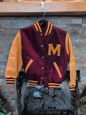 Holloway Burgundy and Gold Letterman Jacket Label Detail